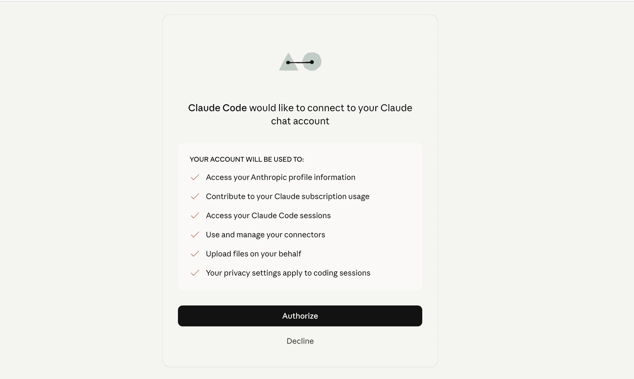 Your browser will open this page — click Authorize to let Claude Code connect to your account